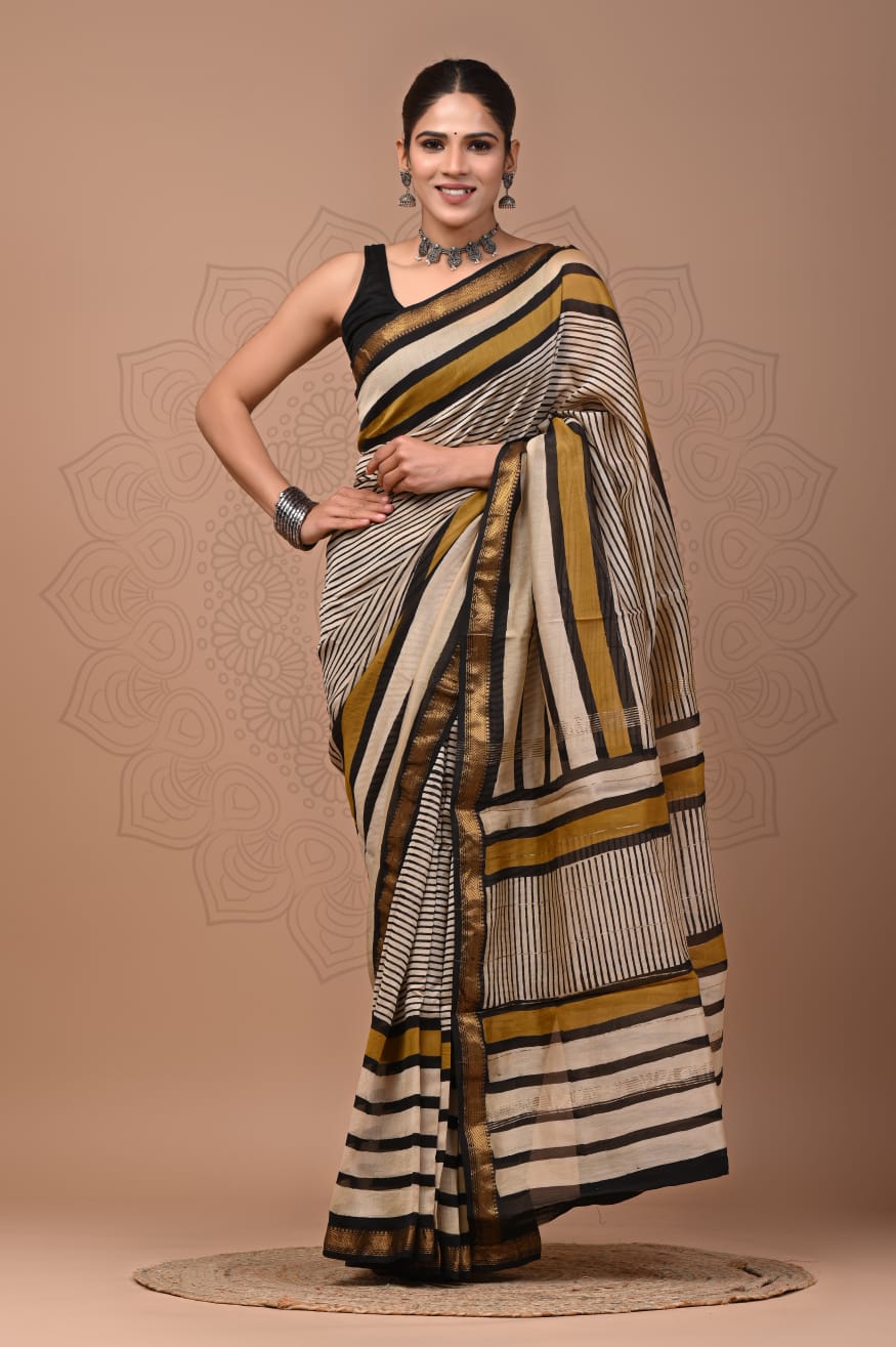 Monochrome Maheshwari Silk saree