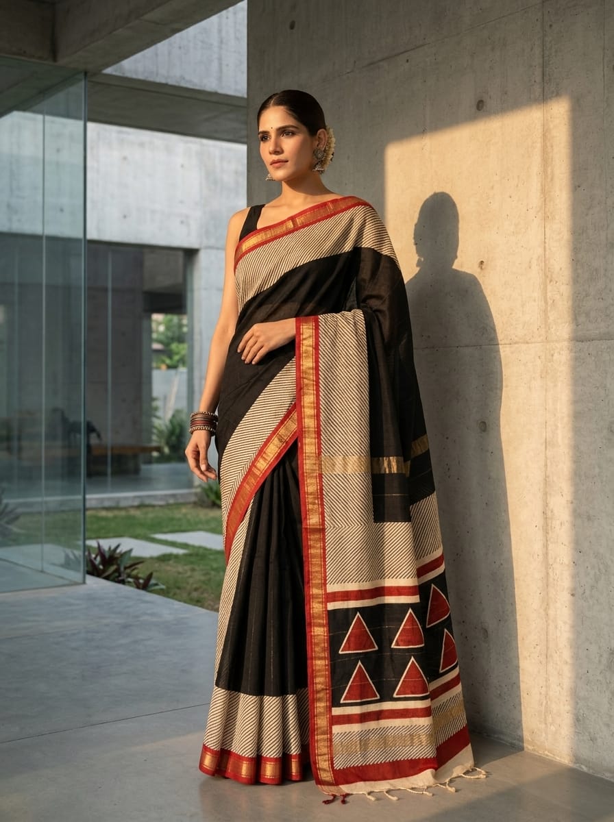 Black Statement Maheshwari Silk saree