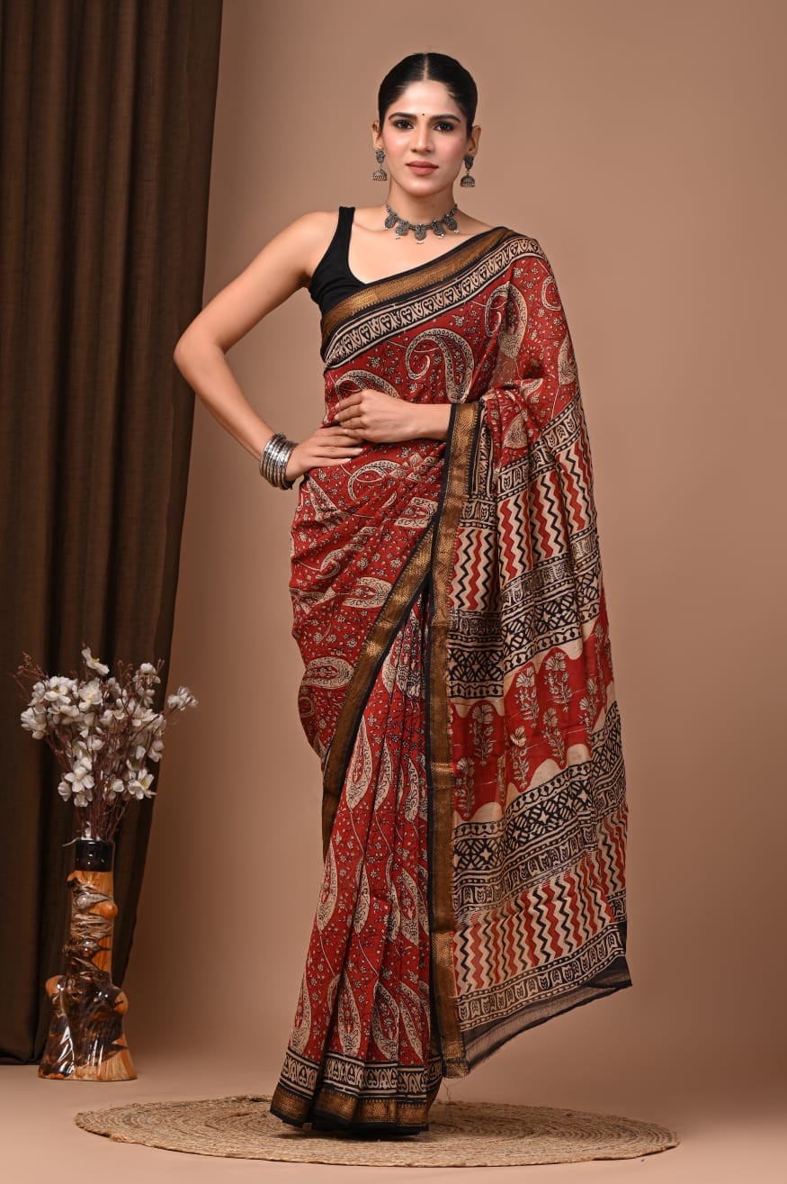 Maroon Maheshwari Silk saree