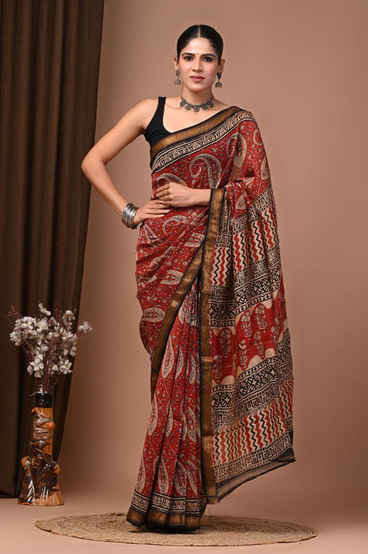 Maroon Maheshwari Silk saree