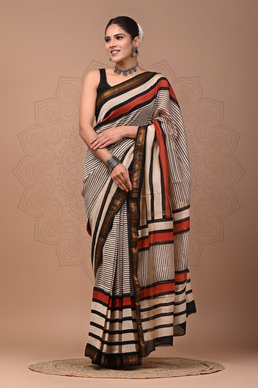 Monochrome Maheshwari Silk saree