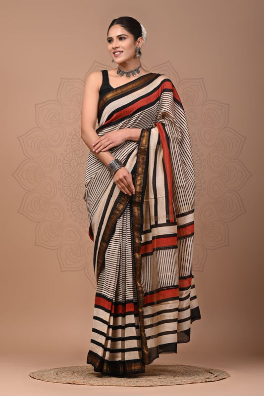 Monochrome Maheshwari Silk saree