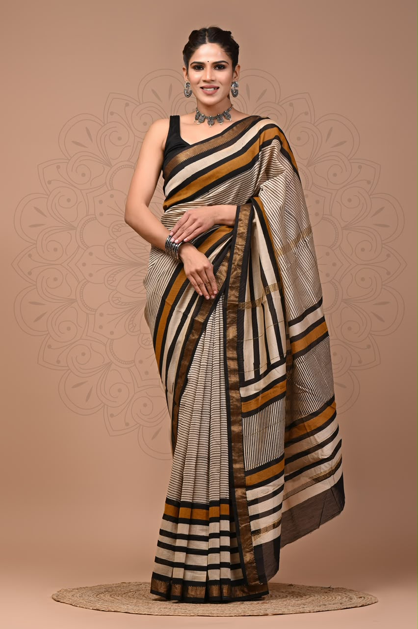 Monochrome Maheshwari Silk saree