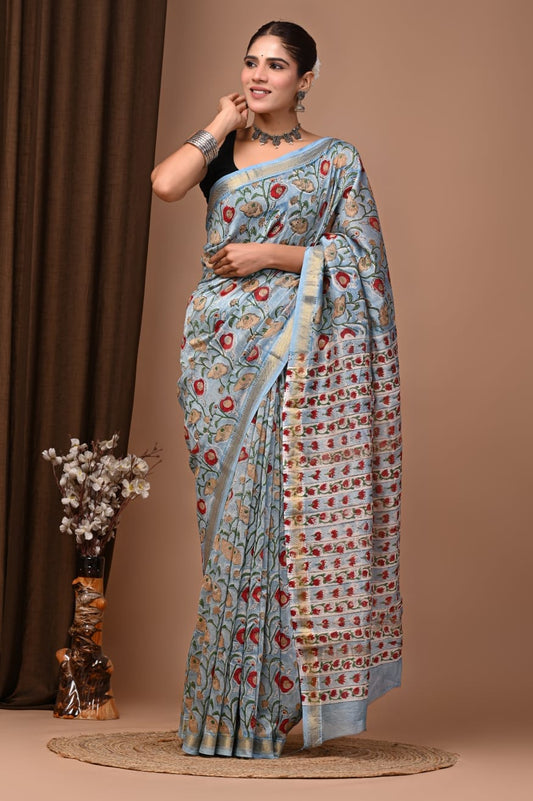 Baby Blue Maheshwari Silk saree