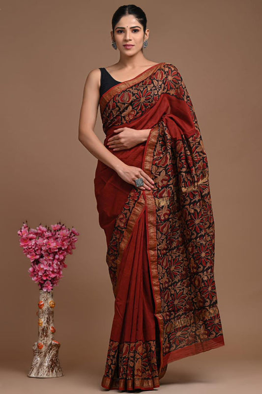 Red Maheshwari Silk saree
