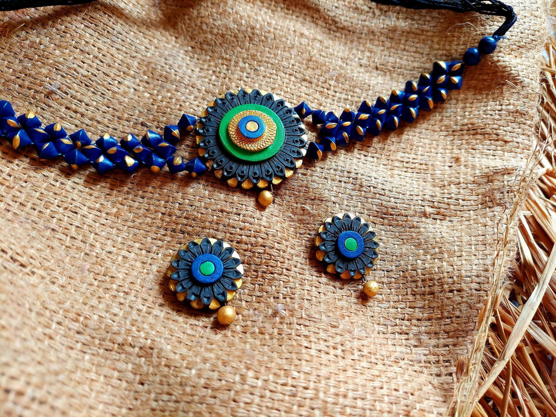 Terracotta Indigo Choker Necklace – Ranga Chakra