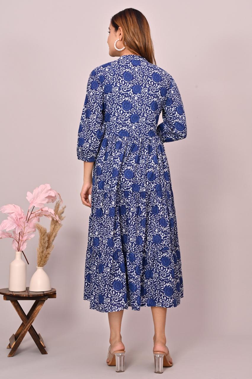 Indigo cotton frill dress