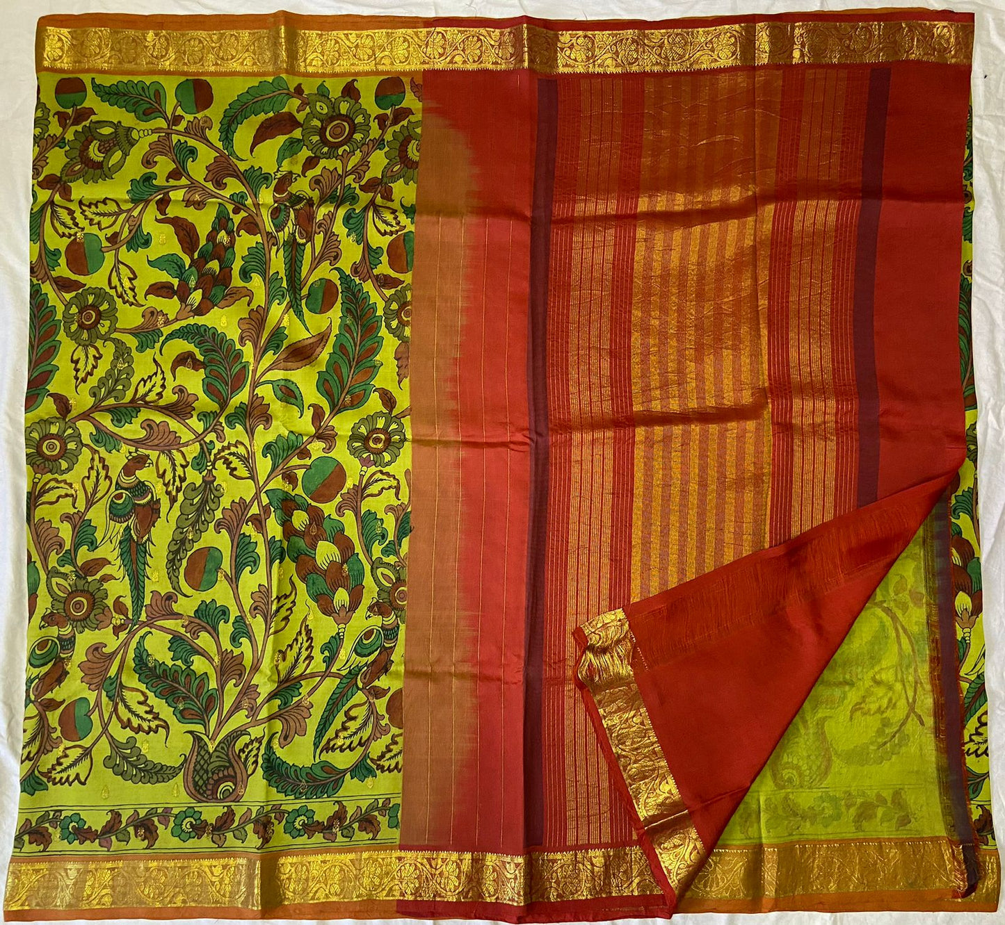 Pen Kalamkari Kanchipuram Silk sarees