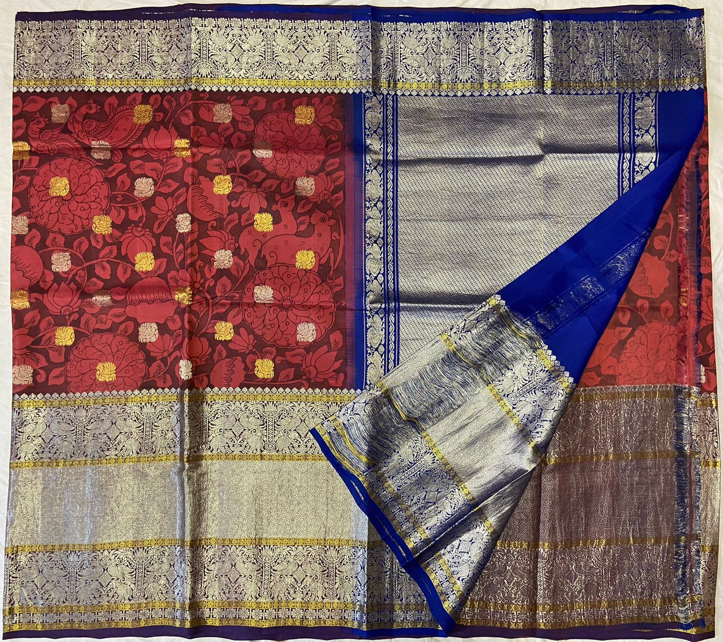 Pen Kalamkari Kanchipuram Silk sarees