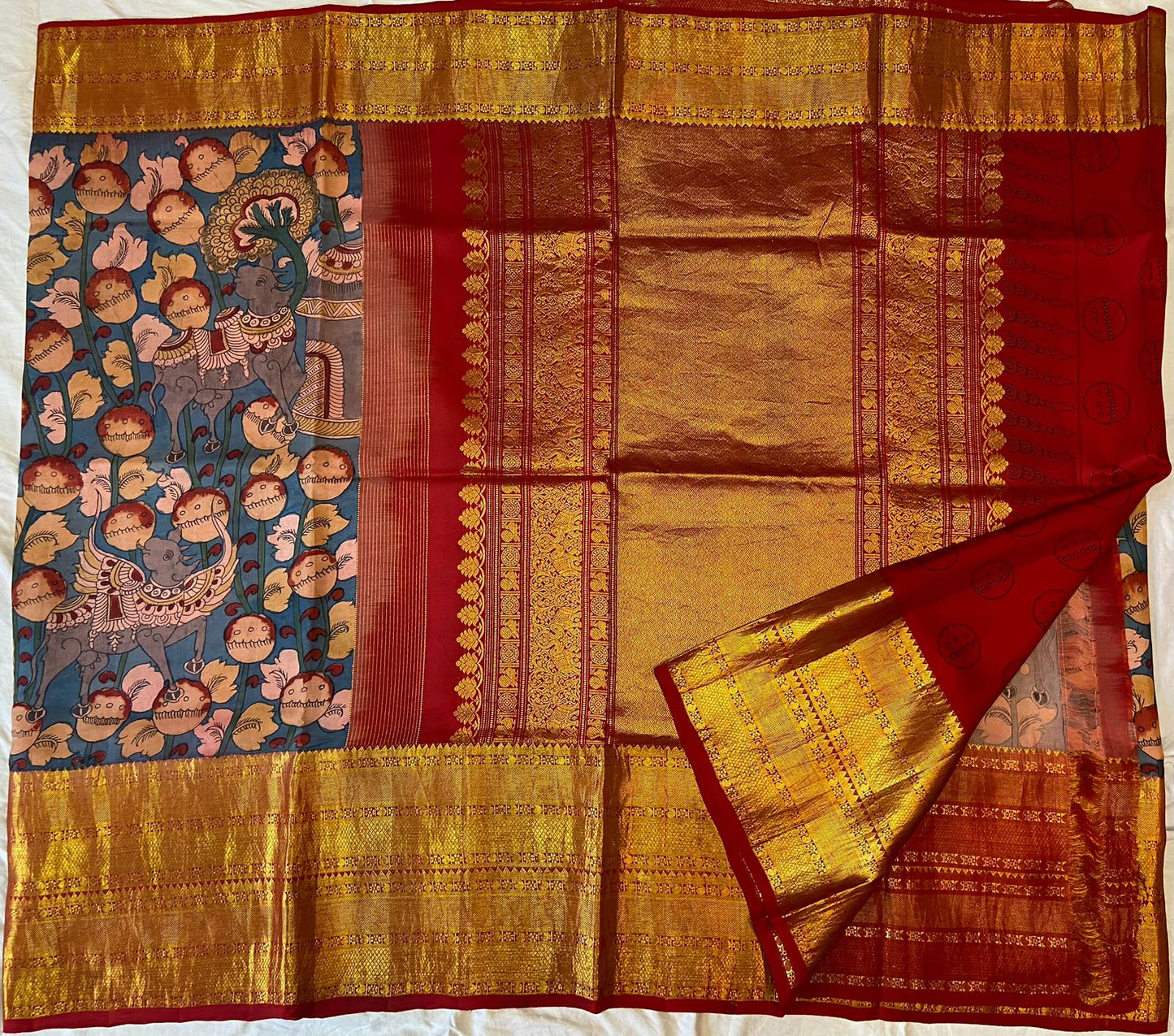 Pen Kalamkari Kanchipuram Silk sarees