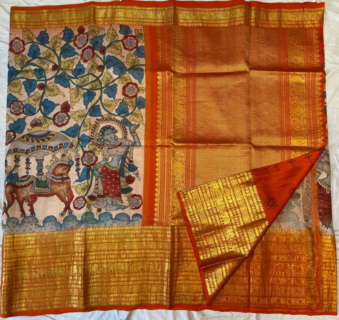 Pen Kalamkari Kanchipuram Silk sarees