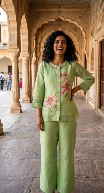 Hand-Painted Lily Co-ord Set | Custom-Fit  Tunic and Trouser