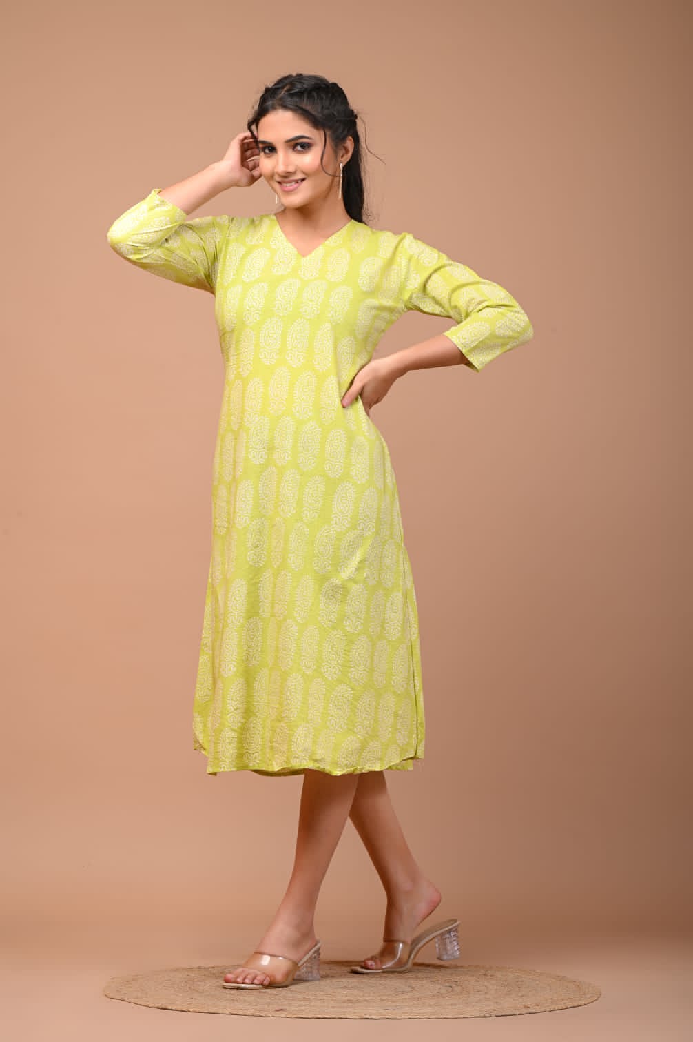 Lime green Midi Dress Ranga Chakra Lime green Midi Dress Ranga Chakra
