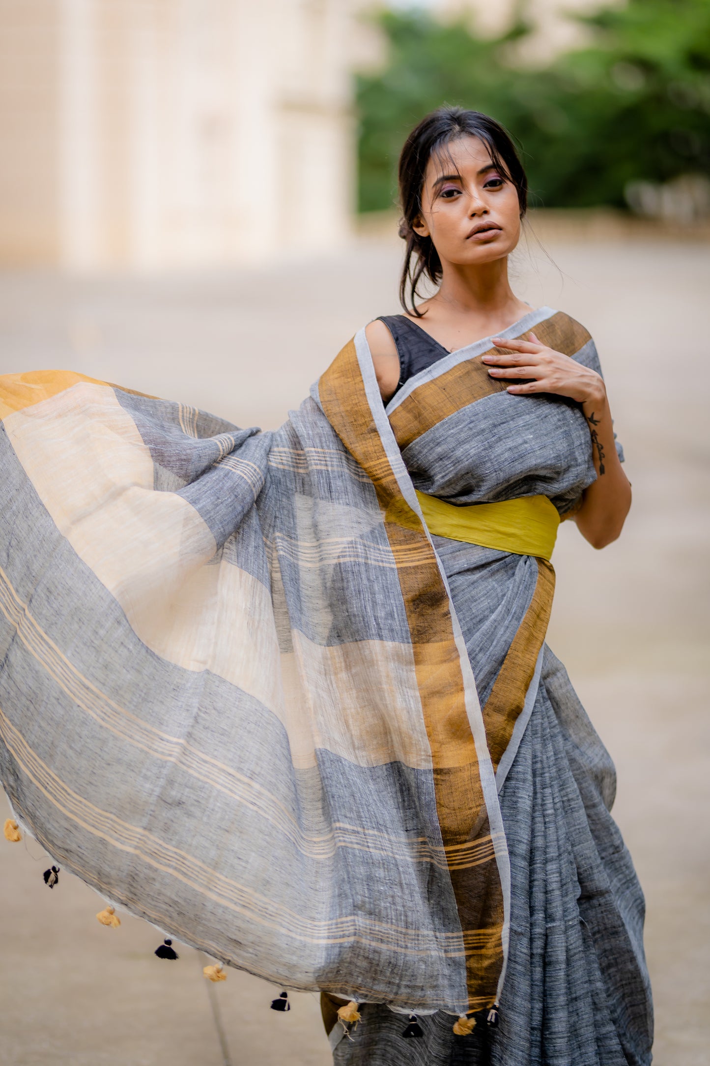 Organic linen saree