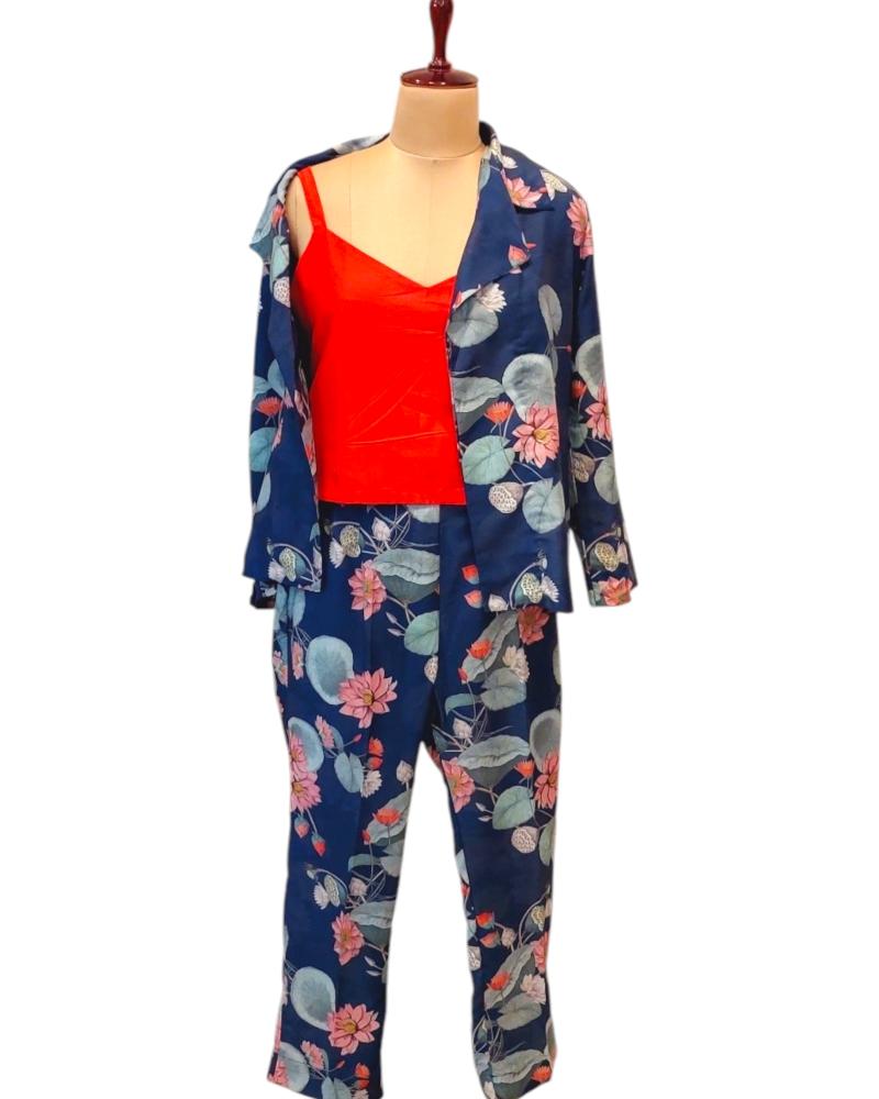 co ord sets women, linen co ord set, silk co ord set,printed coat set for ladies, coat set for women, trousers casual coord set for women
