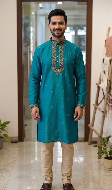 Turquoise Patina Copper Men's Ethnic Kurta