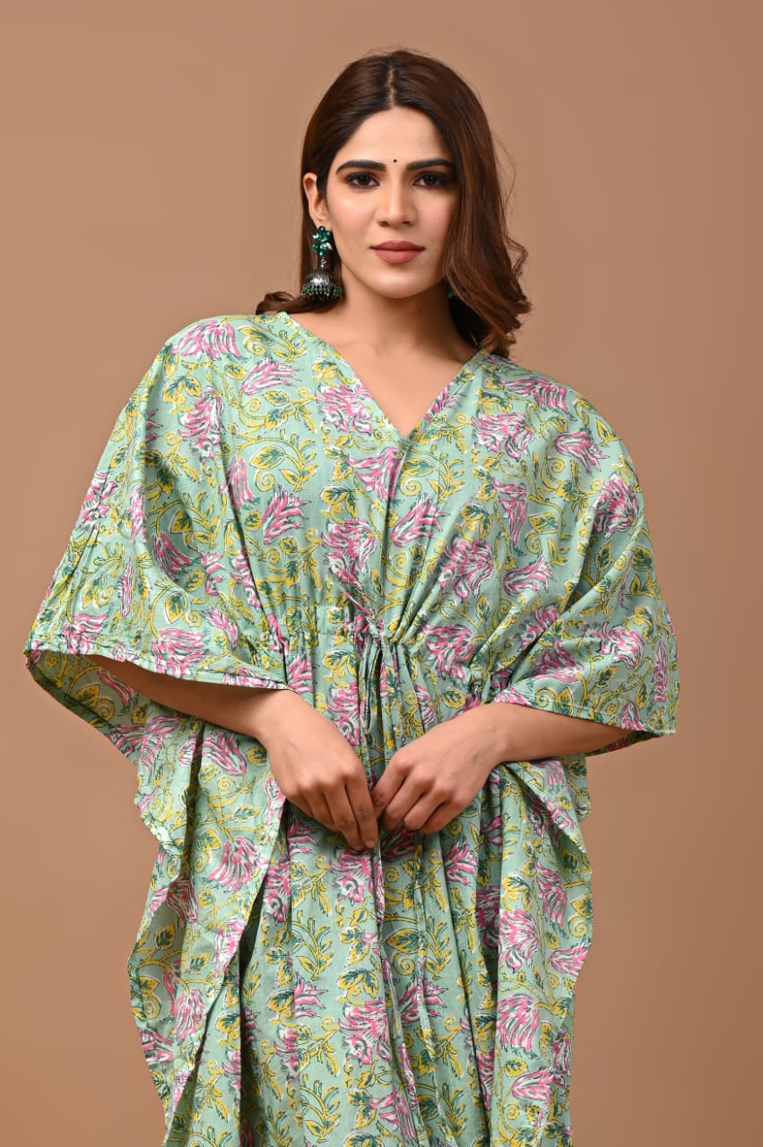 Mint floral cotton kaftan