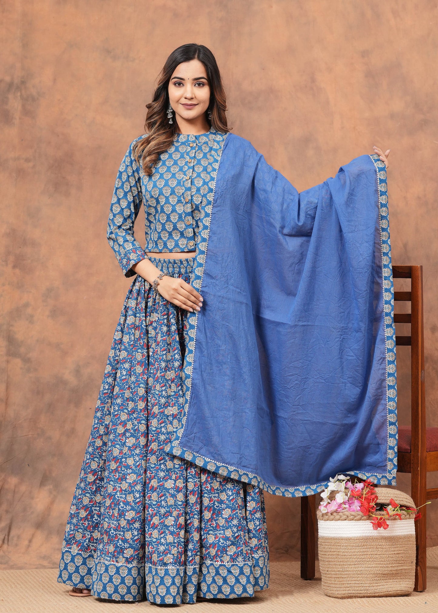 Blue Cotton Lehenga Set