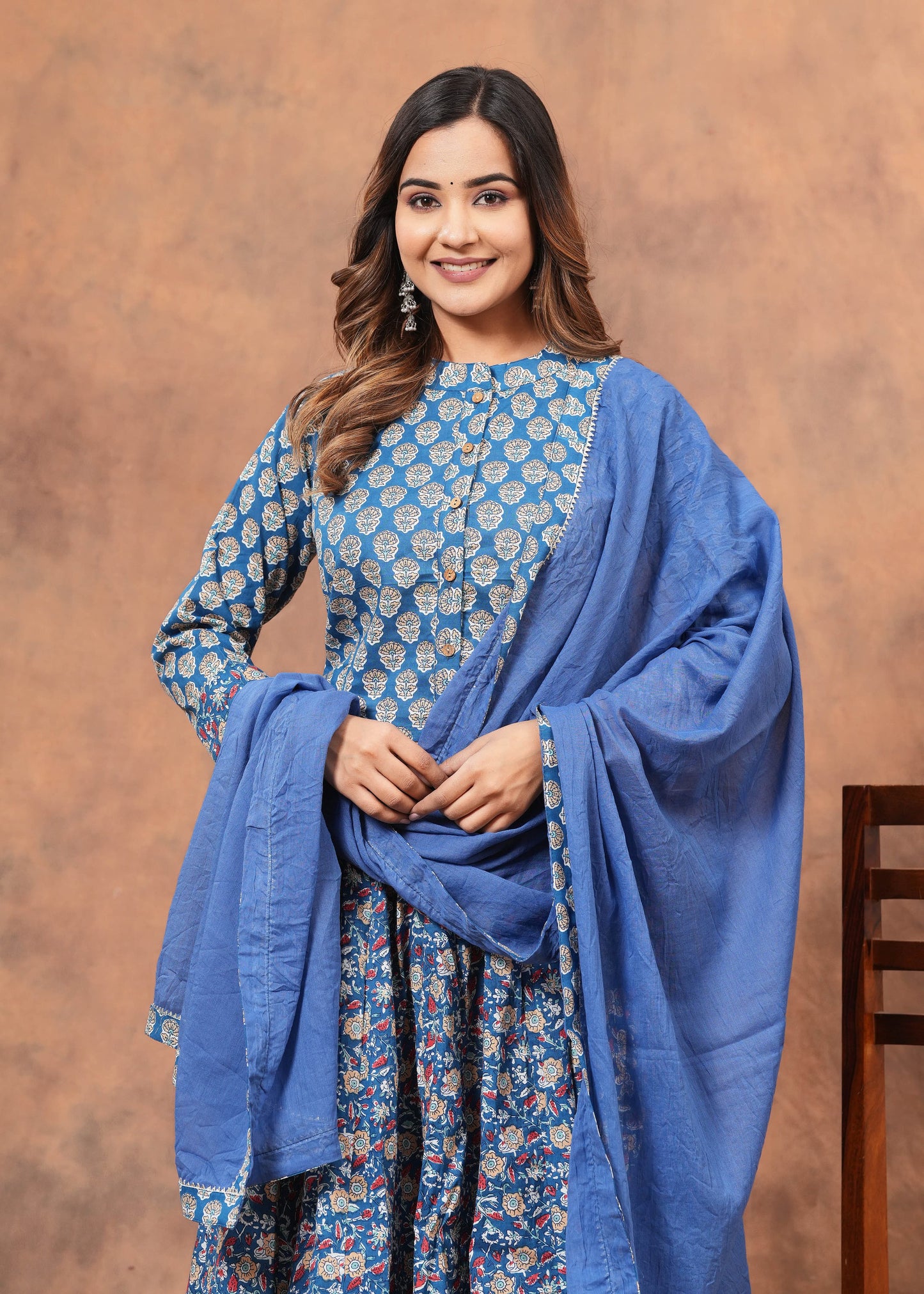 Blue Cotton Lehenga Set