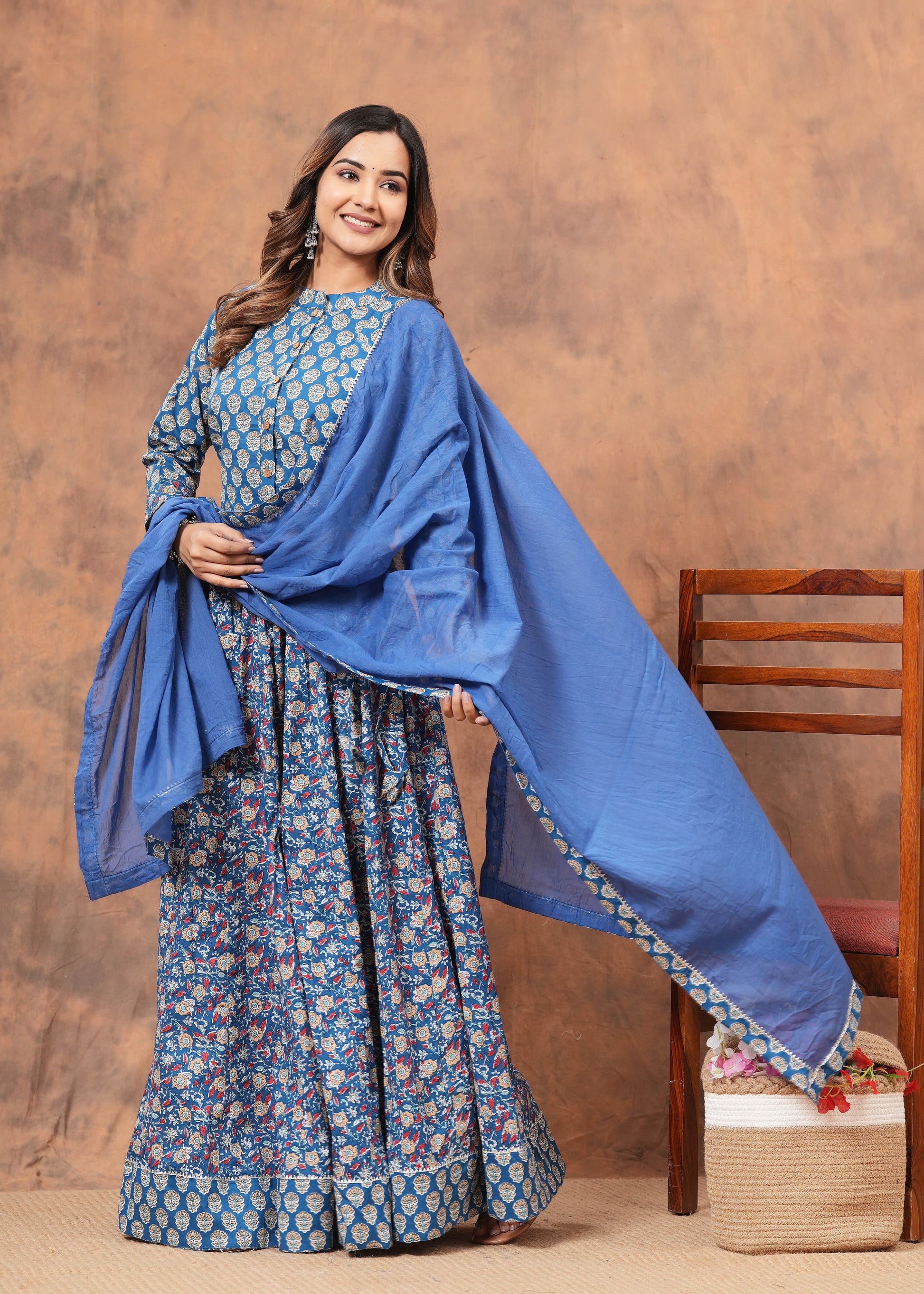 Blue Cotton Lehenga Set