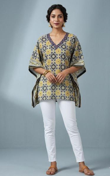 Pure mul mul cotton short kaftan for summer.