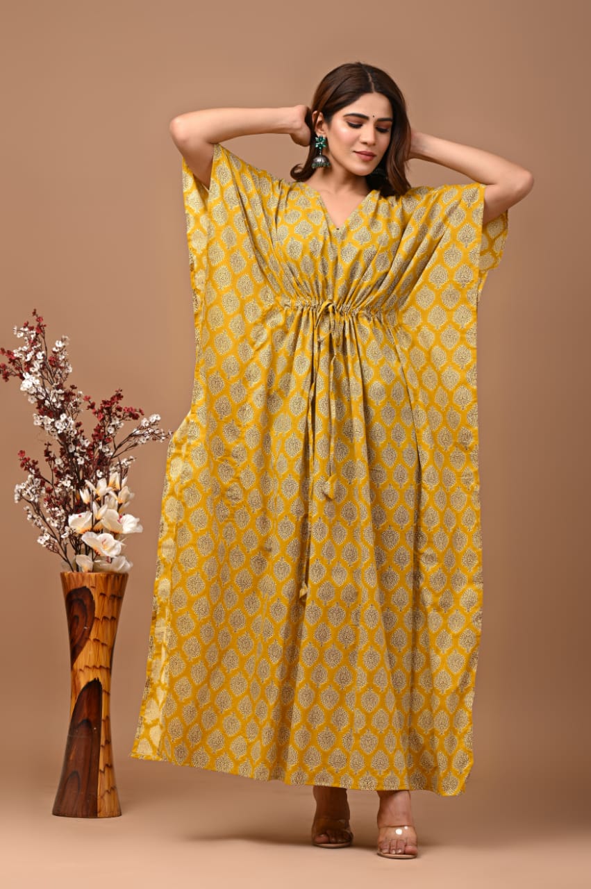 Mustard cotton long kaftan