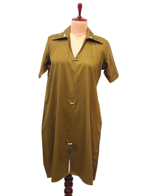 Dumbbell Dress, Summer Shirt Dress, Fitness Inspired dress ,cute mini dumbbells, Olive Green Dress, Embellishment Dress, Charm dress, Effortless dress, Cotton dress, women Summer dress, Sun dress
