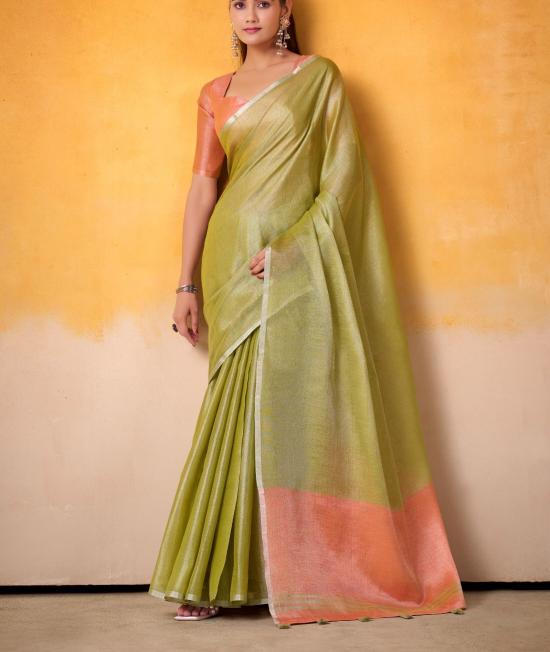 Champagne Gold Silk Saree, Champagne gold Tissue Silk saree, Durga puja Silk sarees, Handloom Tissue Silk saree, Salmon Peach saree, Ranga Chakra Saree, Navratri Sarees, Tissue Sarees