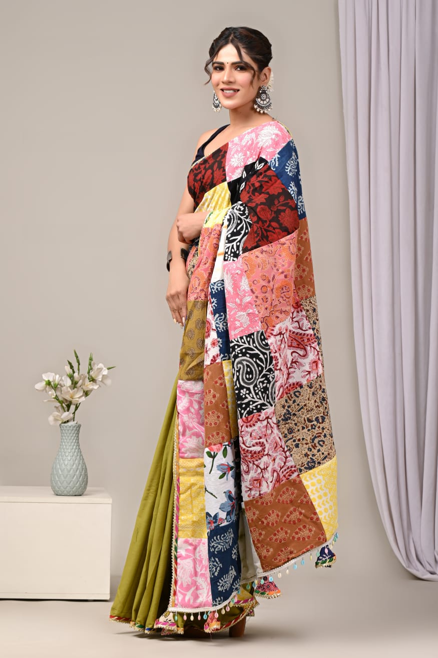 Quirky Olive cotton saree