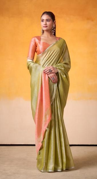 Champagne Gold Silk Saree, Champagne gold Tissue Silk saree, Durga puja Silk sarees, Handloom Tissue Silk saree, Salmon Peach saree, Ranga Chakra Saree, Navratri Sarees, Tissue Sarees
