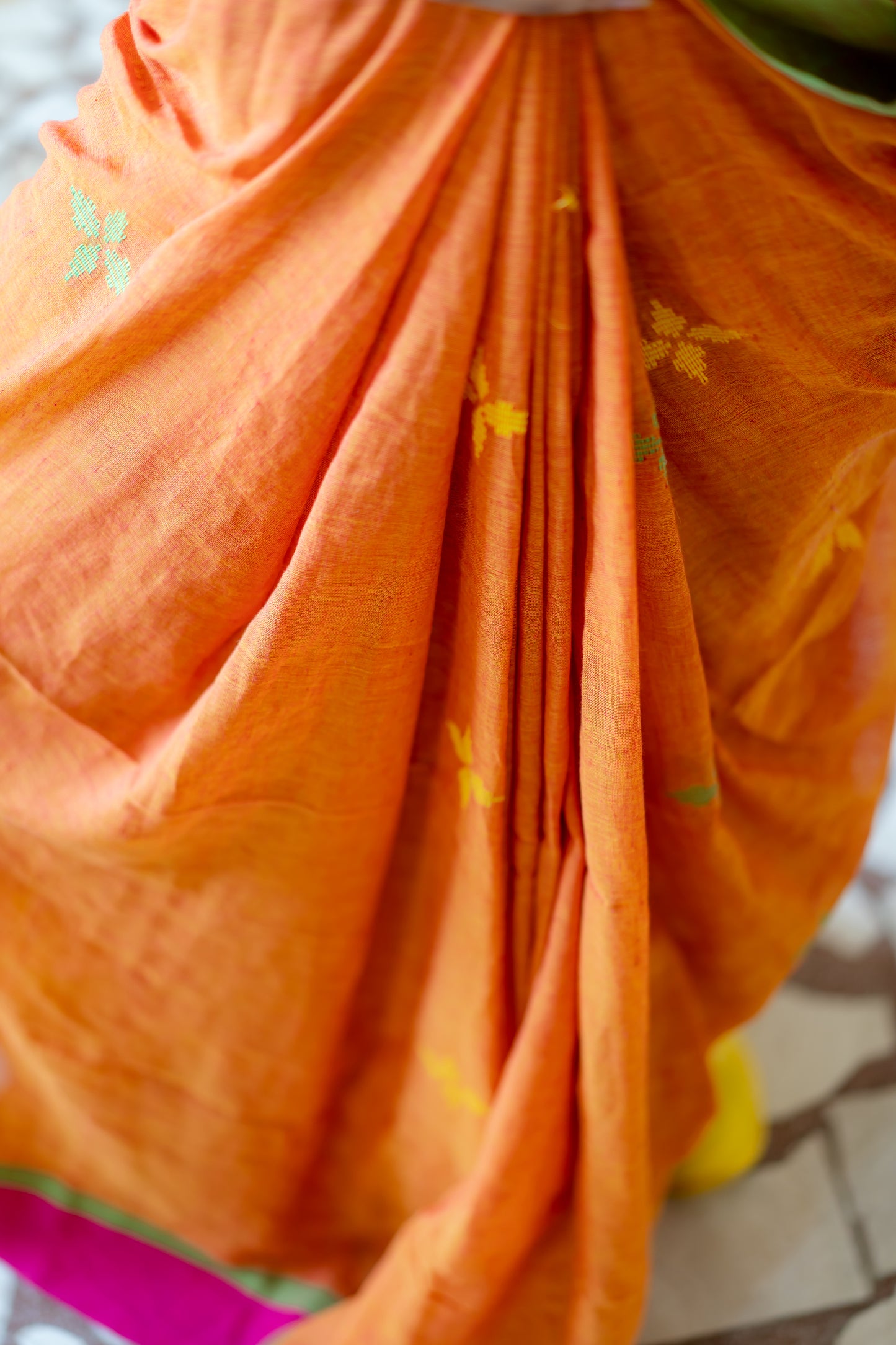 Begumpuri Khadi Orange Saree