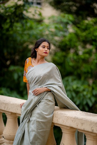 Grey Saree Durga Puja