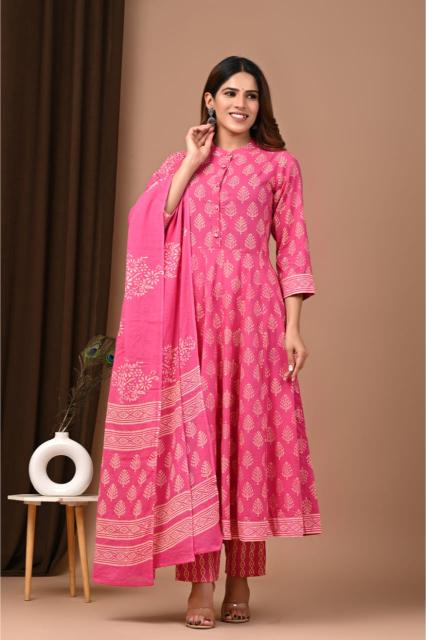 Peach cotton Anarkali Suit