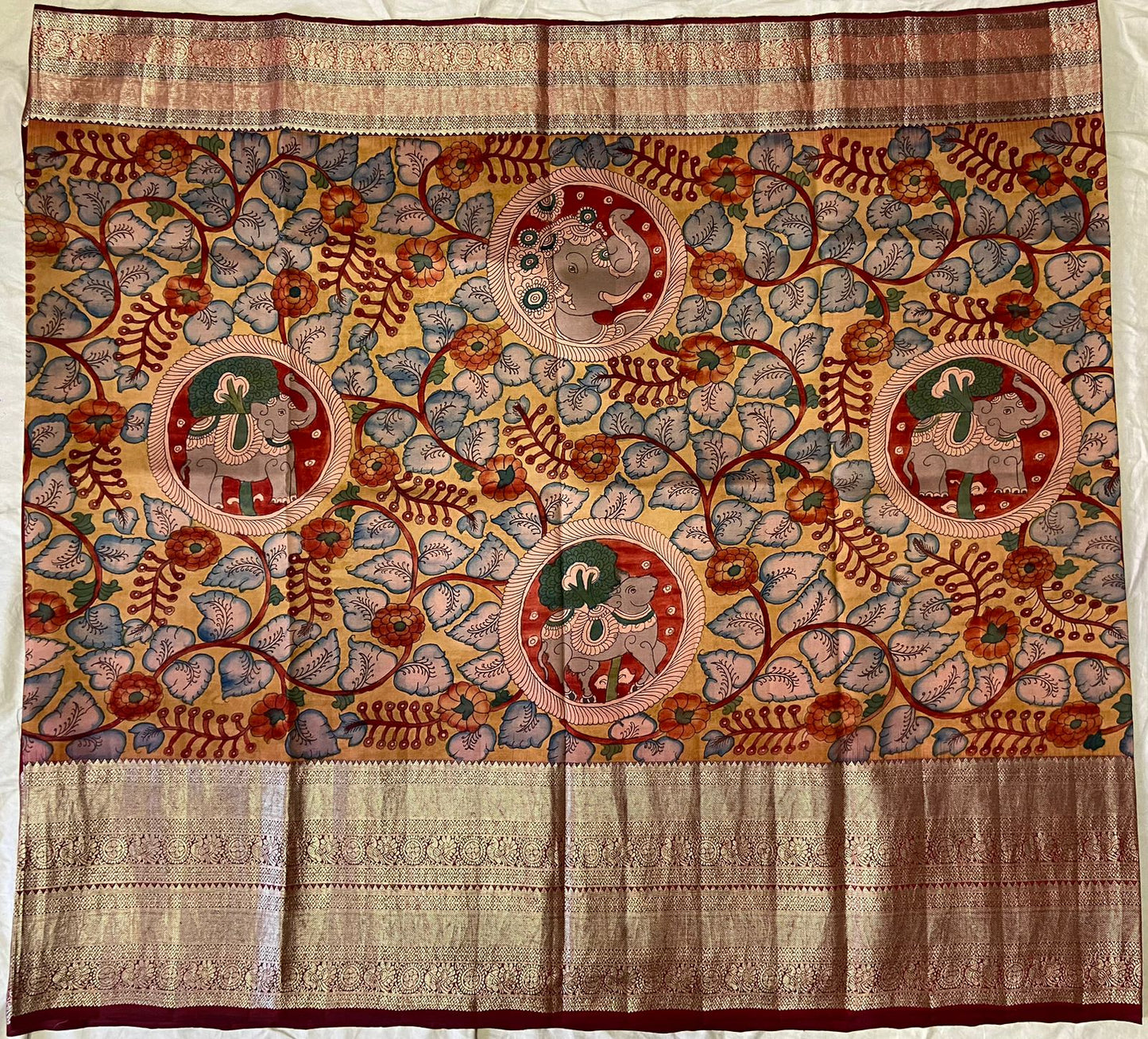 Pen Kalamkari Kanchipuram Silk sarees