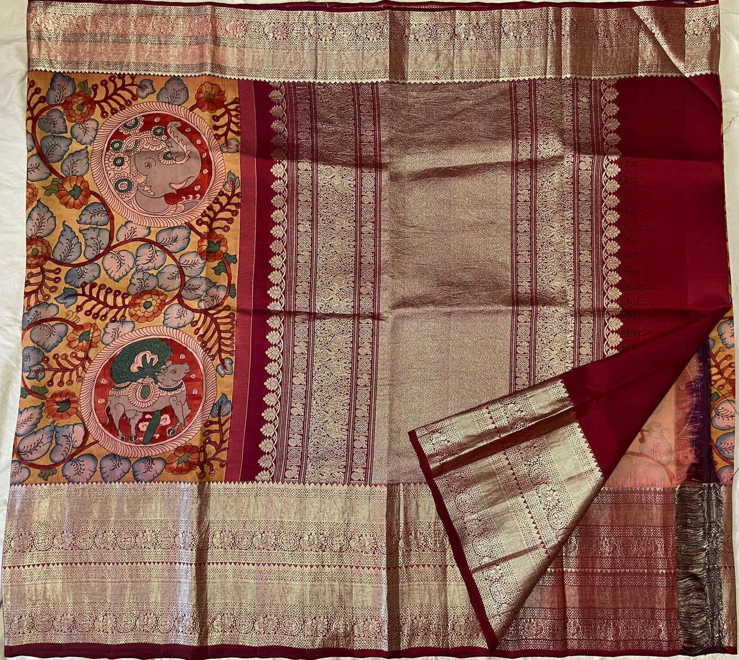 Pen Kalamkari Kanchipuram Silk sarees