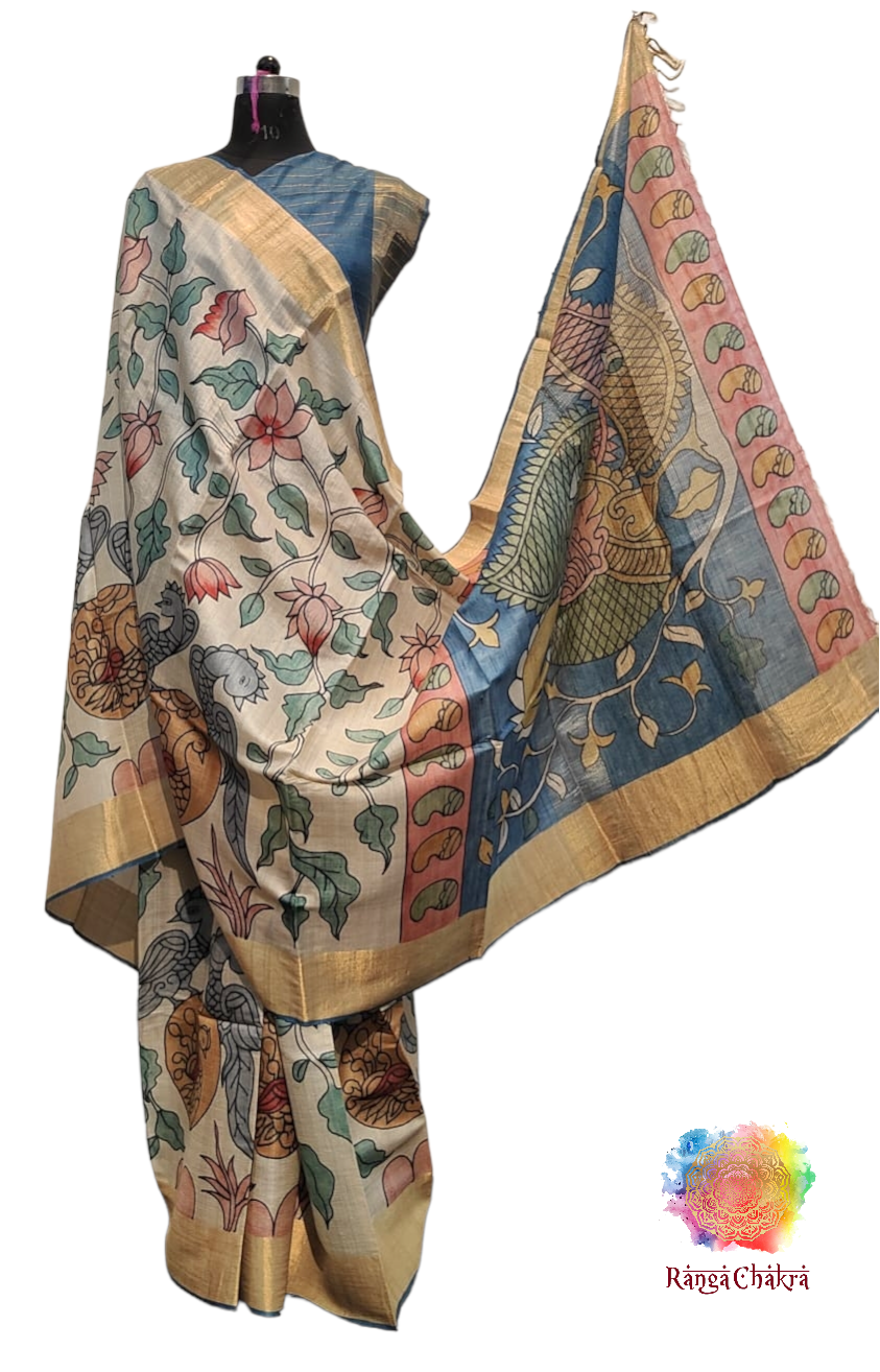 Handpainted Tussar Silk Saree Kalamkari