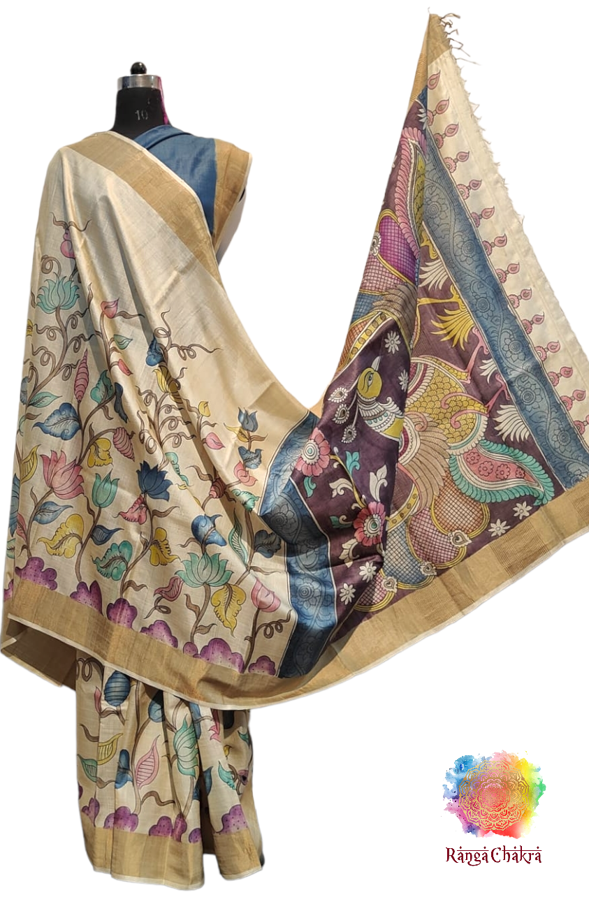 Handpainted Tussar Silk Saree Kalamkari