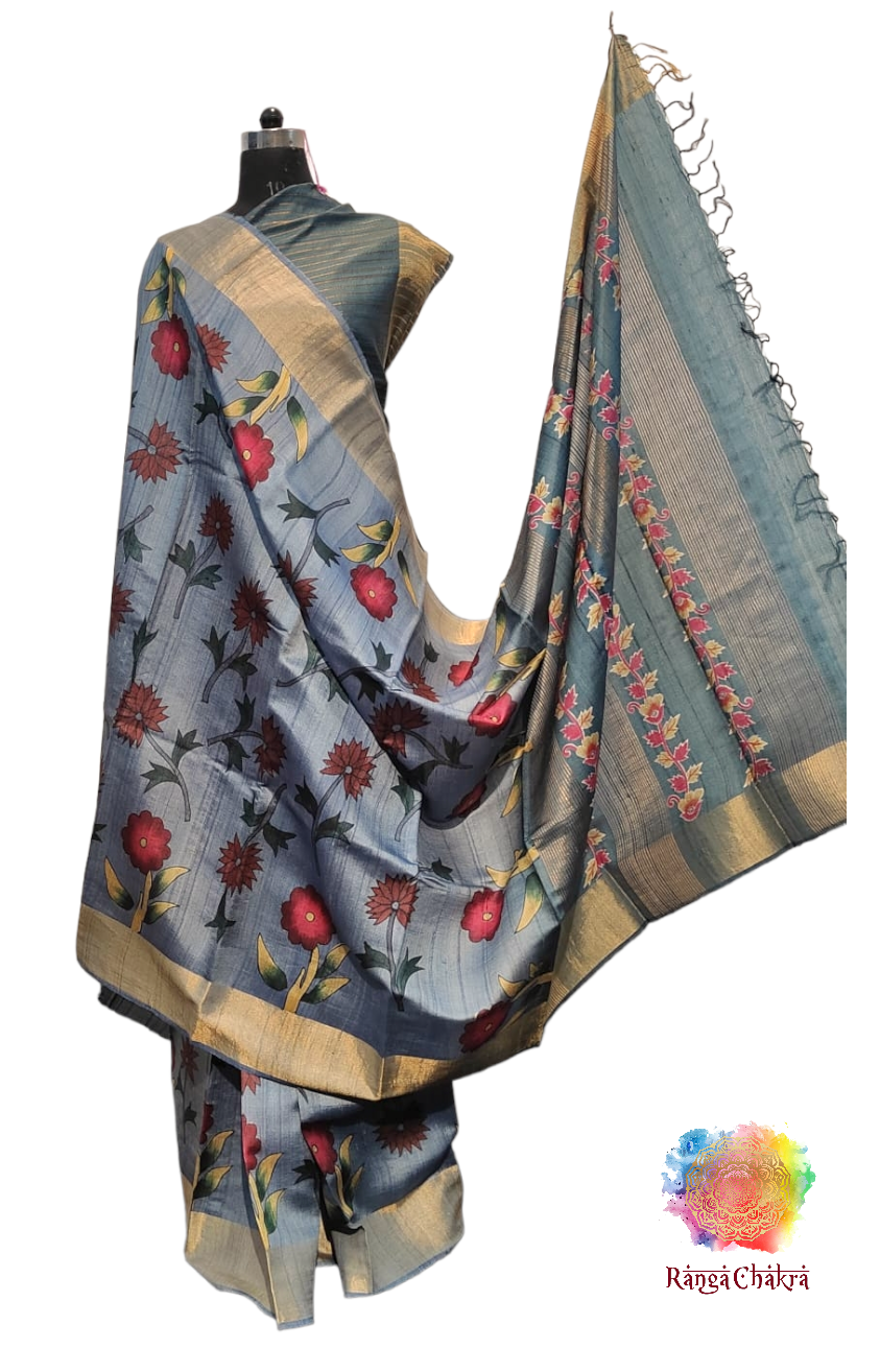 Handpainted Tussar Silk Saree Kalamkari