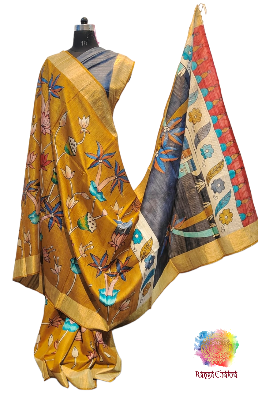 Handpainted Tussar Silk Saree Kalamkari