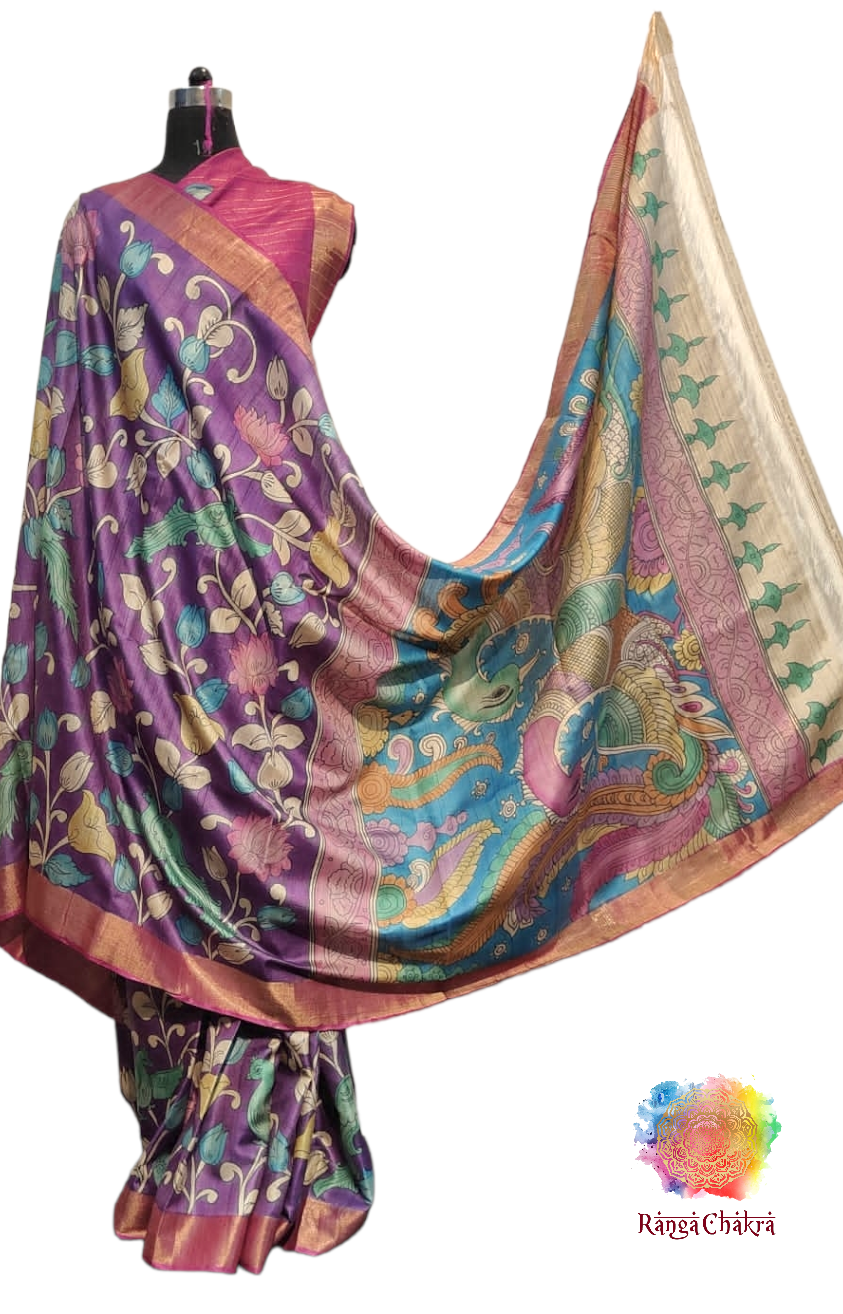 Handpainted Tussar Silk Saree Kalamkari