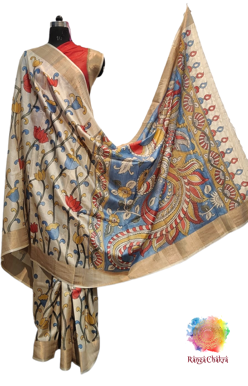 Handpainted Tussar Silk Saree Kalamkari