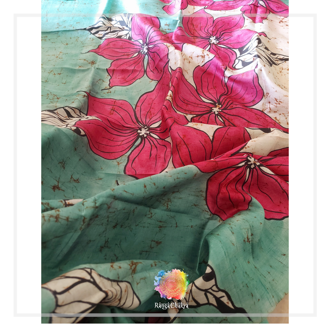 Hand Batik silk Saree Floral