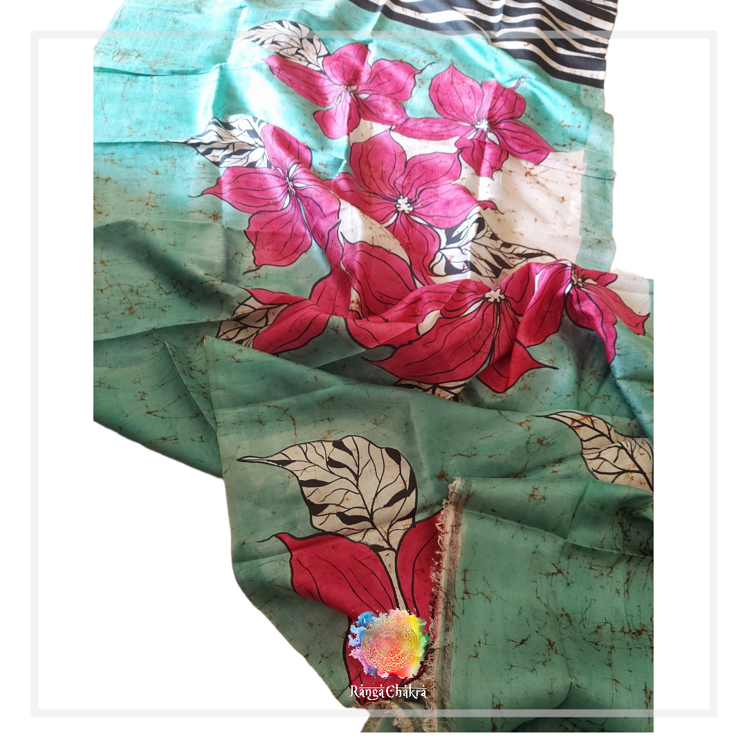 Hand Batik silk Saree Floral