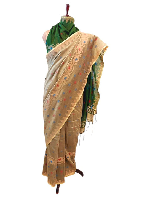 Sage Green Handloom Silk Jamdani Pre-Stitched Ready to Wear Saree