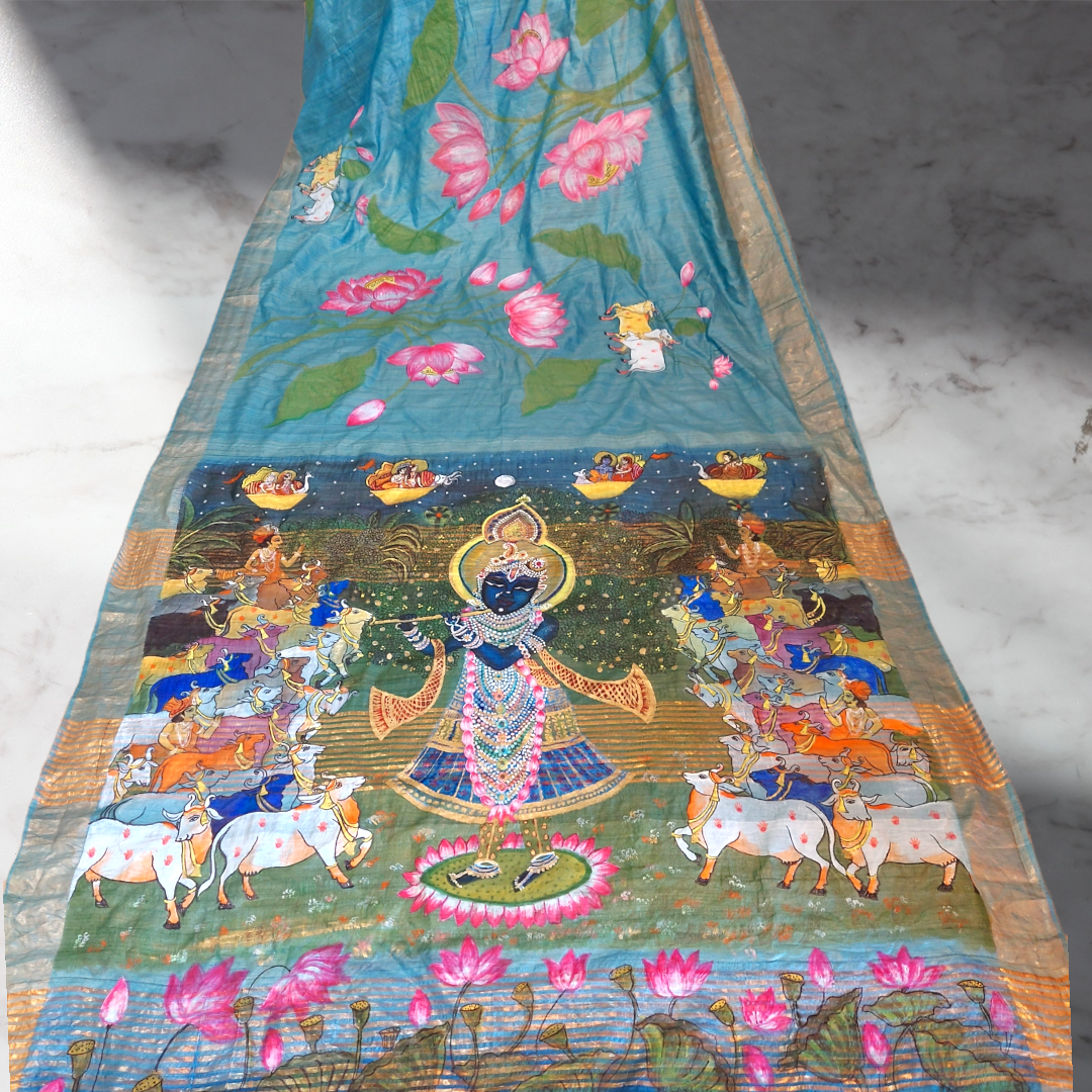 Pichwai Handpainted saree 