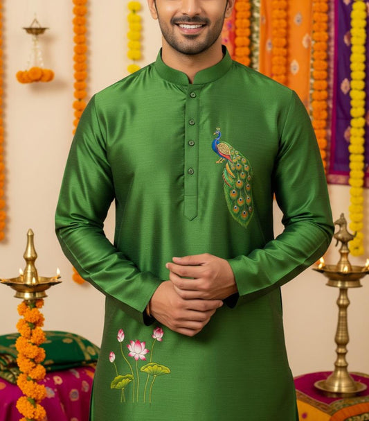 Green Pichwai Mens Kurta
