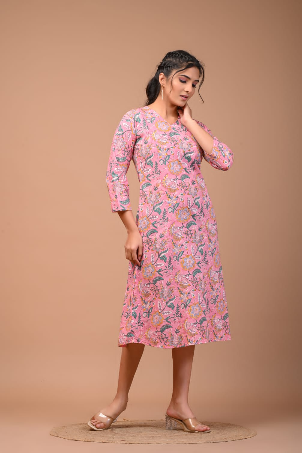 Pink Cotton midi dress