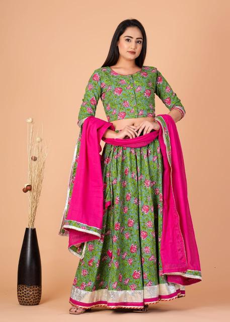 Pink Dupptta olive Lehenga 