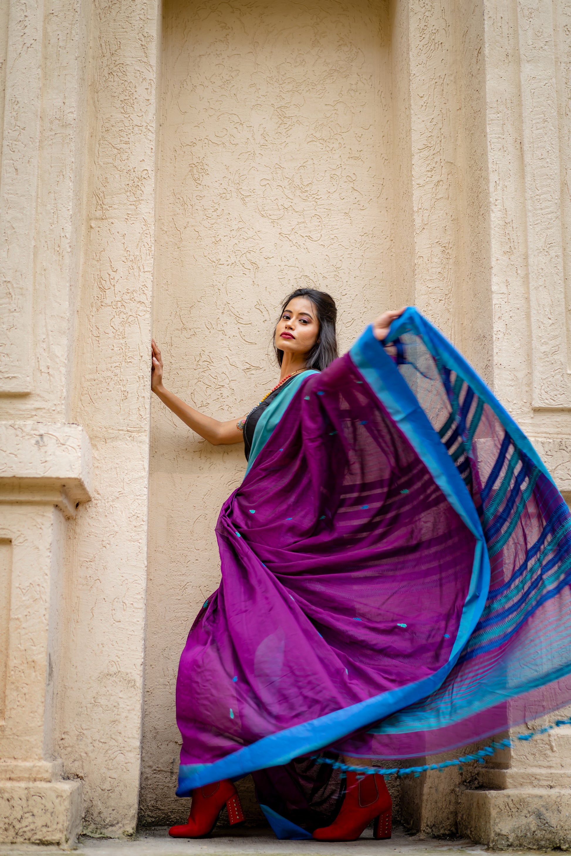 Purple khadi saree