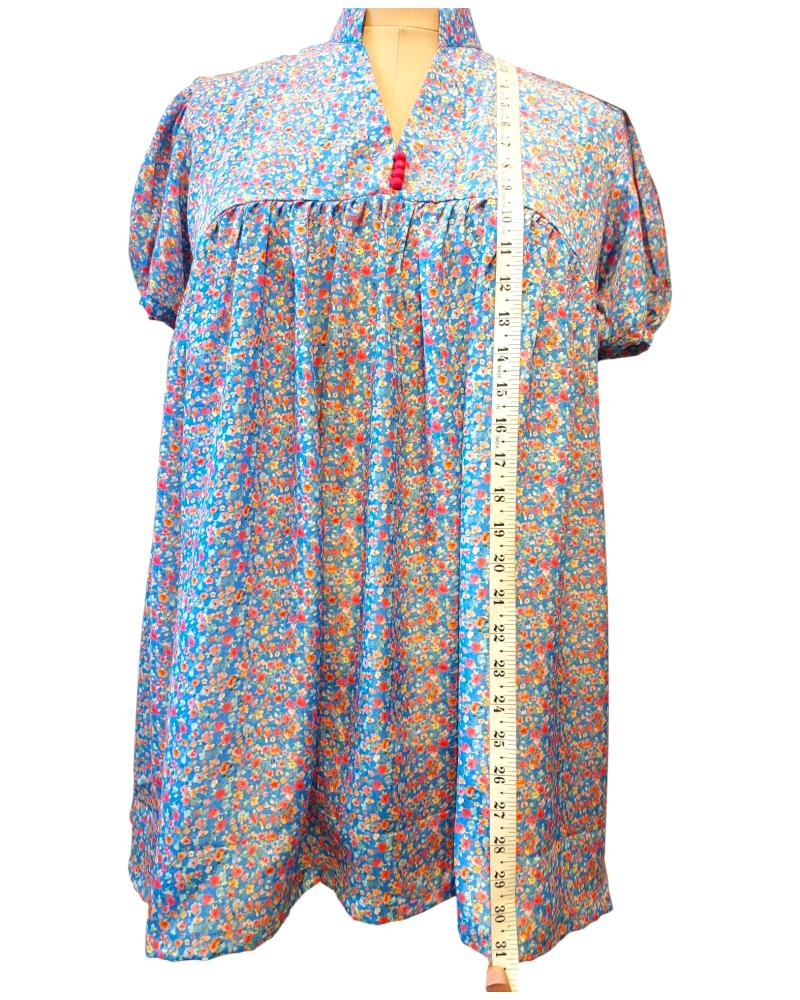 Ranga Chakra  Floral Lavender Shirt Top Puffed Sleeves Mandarin Collar